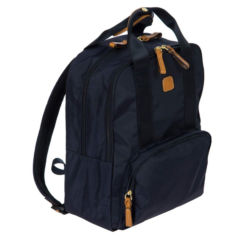 Bric's X-Travel Urban Backpack 14 Inch, Water-Resistant Satin Nylon Carry-On Daypack with Leather Details, Laptop Sleeve, Double-Zip Compartments and Luggage Pass-Through â€“ Navy - Image 2